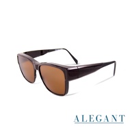 ALEGANT潮流深桔棕方框可彎折鏡腳全罩式偏光墨鏡 外掛式UV400太陽眼鏡 包覆套鏡 車用太陽眼鏡 近視可戴