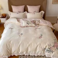 【立減20】廠促法式復古風100支長絨棉四件套浪漫蕾絲刺繡花邊被套全棉床上