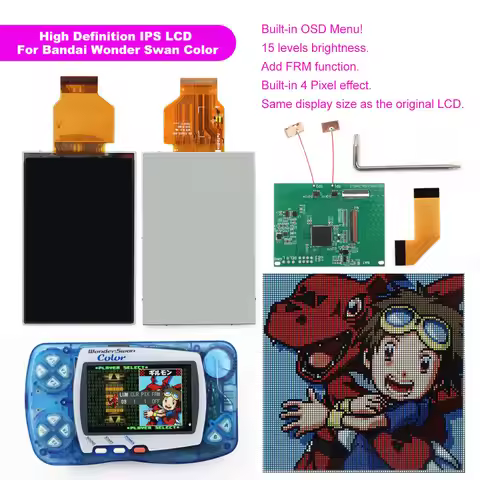 Hispeedido 2025 Newest WSC High Definition Retro Pixel IPS LCD Backlight LCD For Bandai WonderSwan C