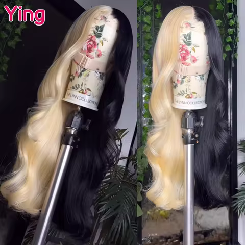 Ying Body Wave Half Colored Blonde With Black Pre Plucked Brazilian Remy 13x6 Lace Frontal Wig 13x4 