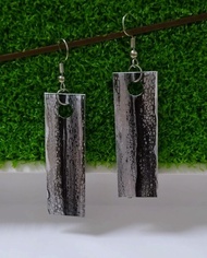 黑銀色雙面細胞感流體畫耳環