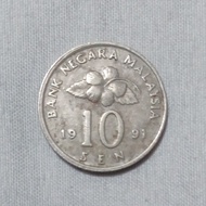 Uang Koin 10 Sen Malaysia Congklak 1991