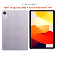 For Redmi Pad SE Pad 10.61 Mi Pad 5 6 Pro 11 inch 1 Set Protector = Soft Back Carbon Fiber Film + Tempered Glass Front Screen Protector