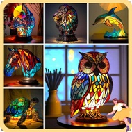 MOILYSG Animal Series Table Lamp, Stained Sea Turtle Night Light, Fashion Vintage Decorative Lighting Lion Owl Horse Desk Lamps