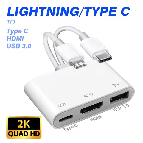 Lightning/Type-C to HDMI Adapter for iPhone to TV 2K Digital AV HDMI Adapter Cord For iPhone 17 16 1