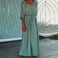 ฤดูร้อนแม็กซี่แบบลำลองชุดชุดคลุมชายหาด Ups แขนยาว Kaftan Sarong Vestidos ชุดว่ายน้ำ Tunic Beach เข็ม