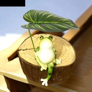AUBREY1 Frog Figurine, Resin with Leaf Garden Frog Statue, Cartoon 3D Craft Landscape Decoration Fro