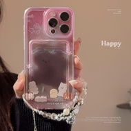 MERAH Pink Rabbit Strap Card Holder Casing iphone 17 Air 11 13 Pro Max 16 15 Pro Max Ip13 15 14 127P