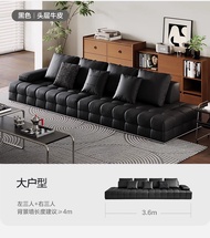 Sofa Lawrence Leather Living Room New Big Black Cow Straight Black Sofa