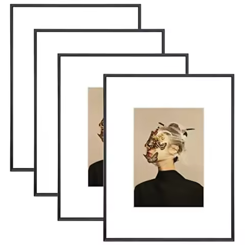 9x12 Picture Frame Set of 4 Matted Simple Modern Brushed Thin Aluminum Metal Photo Frame Fits 6x8 wi