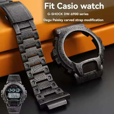 Metal Conversion Kit for Casio G-SHOCK DW-6600/6900/6903 - Stainless Steel Case & Paisley Engraved B