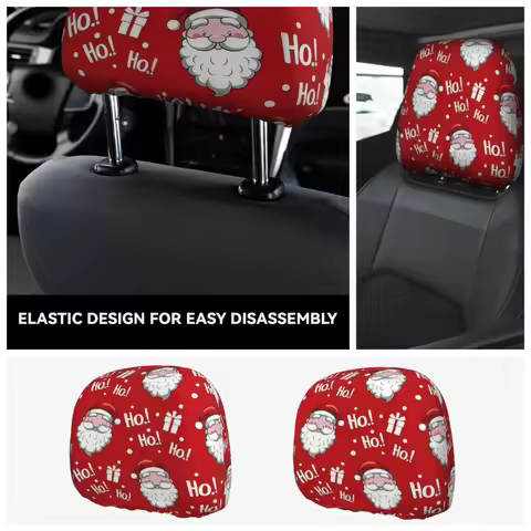 2-piece retractable Christmas holiday decoration car headrest cover with Santa Claus pattern "Ho Ho 