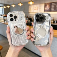 Kawaii Hello Kitty Diamond Mirror Case Clear Cream Wavy Sparkling Girly Casing iphone 17 iphone 17PR