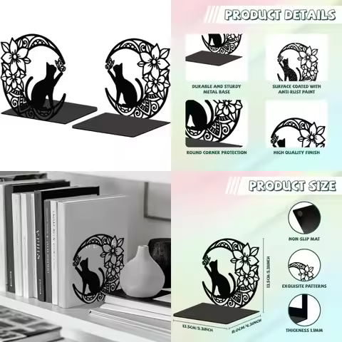 Modern Decorative Heavy Duty Metal Bookends for Shelves Office Desk and Room Storage Solutions 5.3x4