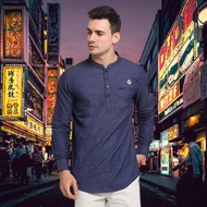 SAMMY NAVY |MNM x CW| Men's Koko Shirt Long Sleeve ORI Muslim Shirt - Navy, L