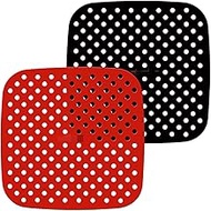 Reusable Air Fryer Liners 8.5in Square Non-Stick Silicone Air Fryer Mats BPA Free Air Fryer Accessories Compatible With Philips, Cozyna, Secura, Nuwave, Chefman, Gowise Usa, Black+Decker (2 Pack)