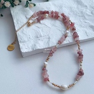 Natural Madagascar Rose Quartz m/w FW Pearls Handmade Jewellery Necklace 天然时尚纯手工紫马粉晶配淡水珍珠锁骨项链 MND030