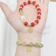 Chinese Style Jade Rabbit Bracelets / Ancient Style Jewelry Weave Rope Bracelet / Alloy Hand Bracelet With Lucky Sign / Ins Adjustable Vintage Beads Bangles For Women
