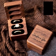 Triple Flip Walnut Wood Ring Box Free Custom Engagement and Wedding Ring Boxes Rings Holder 3 Slots 