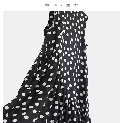 100% Linen Sleeveless Polka Dot Dress, Loose-Fitting and Slimming Long Dress