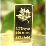 1/2 oz Maple Leaf 100 Mills .999 Fine Gold Plated Bar 1/2oz