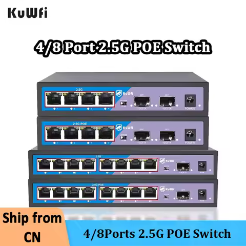 KuWFi 4 8 Port 2.5G Ethernet Switch POE / None POE Switch with 1*10G SFP Network Switch VLAN for IP 