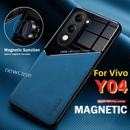 Car Magnetic Holder Leather Casing For Vivo Y04 Y03 T 4G 2025 VivoY03 Y03t Y 04 03 VivoY04 Phone Cas