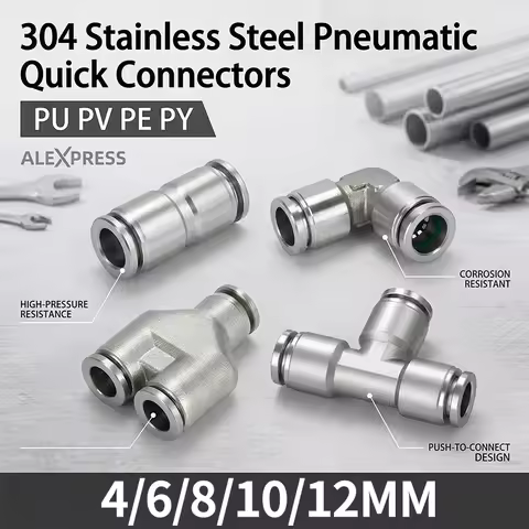 10pcs PU PV PE PY 304 Stainless Steel Metal Pneumatic Quick Coupling 4 6 8 10 12 High Pressure Air P
