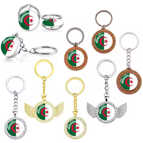 Algeria Flag Key Chain Charms Glass Crystal Pendant Keychains Keyring Patriot Souvenir Women Men Gif