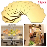 12pcs Hexagonal Self-adhesive Honeycomb Wall Sticker 3D Acrylic Mirror Home Background Wall DIY Beautification Decoration Patch