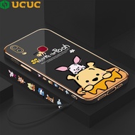 (Local Ready)  UCUC Softcase Case Casing hp Untuk Vivo Y12i (Lanyard Gratis) Kartun Pooh Bear Square Edge Pattern Design Luxury Plating Soft Phone Case Shockproof Softcase Handphone Casing