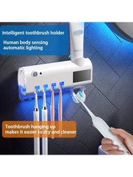 1入智能感應式牙刷座，牙刷架牙膏自動壓榨器，浴室收納袋，浴室配件，浴室收納用品