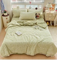 全城熱賣 - 春夏床品套裝|冷氣被四件套|雲感木棉皺皺紗|全棉花邊可機洗|棉麻夏被四件套| 春曉 2枕袋+床單+冷氣被