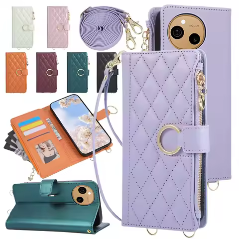 Crossbody Zipper Wallet Case For Sharp Aquos R8 R9 R9Pro R10 Sense 4 6 7 9 9 10 Wish 3 4 5 Stand Lea