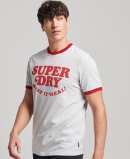 Superdry Organic Cotton Vintage Cooper Class Ringer T-Shirt - Glacier Grey Marl/Red