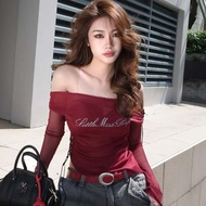 Red Off-Shoulder Top Y2K Shirt Concert Outfit