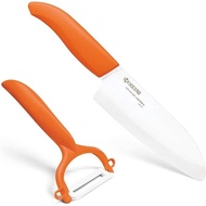 Kyocera Advanced Ceramic Revolution Series 5-1/2-inch Santoku Knife and Y-Peeler Set, Orange