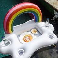 Summer Pool Party Bucket Rainbow Cloud Cup Holder Inflatable Pool Float Beer Drinking Cooler Table Bar Tray Beach Swimming Ring