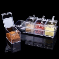 AA 4 Grids Transparent Acrylic Seasoning Box Spice Seasoning Jar Muti-function Sugar Salt Bottle Kitchen Accessories Spice Bottle SG