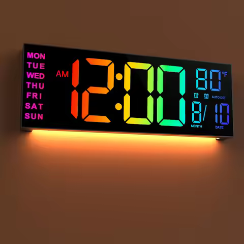 16-inch Type B Large Digital LED Wall Clock with Remote Control, 8 RGB Adjustable Display Colors, Bu