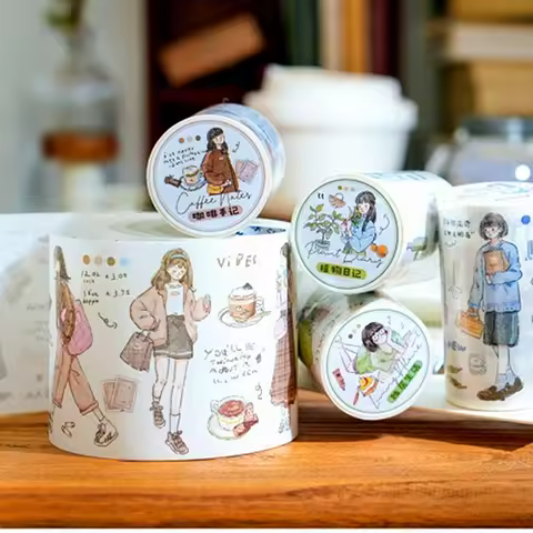 Korean Aesthetic Washi Tape Roll 70mm Wide Loop Design Journal Scrapbook Decoration Coffee Life Plan