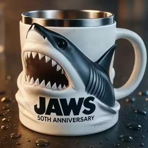 Jaws 50th Anniversary 3D Shark Mug Creative Movie Collectible Cup for Fans Ceramic Coffee Tea Mug fo