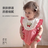 Female Baby Clothes Summer Clothes Thin Style Baby Strawberry Plaid Onesie Summer Newborn Fashion Cu