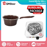 [Bundle Hemat] GM Bear Panci Susu Enamel 1383-Enamel Milk Pot 18cm + GM Bear Kompor Listrik Mini 1573 - Electric Stove Portable