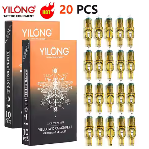 20pcs Yellow Dragonfly Tattoo Cartridge Needle 1 3 5 7 9 11 13 14 15 RL RM RS M1 For Tattoo Machine 