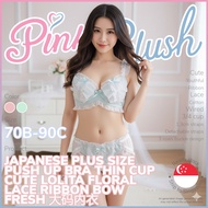 Japanese Plus Size Push Up Bra Thin Cup Cute Lolita Floral Lace Ribbon Bow Fresh 70B 75A 75B 80C 85C