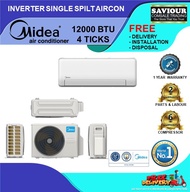 Midea R32 Inverted System 1 MPAG-1S12D Aircon 12000 BTU 4 TICKS - FREE 1 Time Cleaning Service - FREE INSTALLATION / REPLACEMENT / DISPOSAL