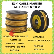 EC-1 CABLE MARKER / WIRE MARKER ALPHABET N TO Z - (2.6MM TO 4.2MM SQ) - 1000PCS/BOX
