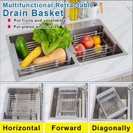 Kitchen Stainless Steel Adjustable Over the Sink Dish Drainer Basket Utensil Drying Extendable Organizer Rack