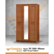 EUREKA 3.5ft Wardrobe Wood Drawer Mirror 3 Door 533 / Almari Baju Kayu (Delivery &amp; Installation Klang Valley ONLY)